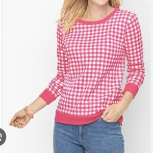 Talbots Fleece Gingham Crew Neck Sweatshirt sz 2X Pink White Lounge Comfort